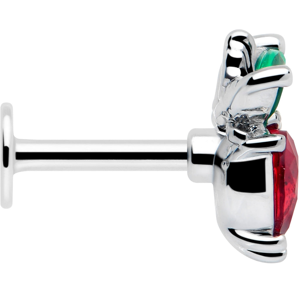 BodyCandy 16G 1/4 Red Green Gem Strawberry Heart Labret — side view