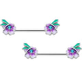 BodyCandy 14G 9/16 Blue Gem Faerie Flower Purple Barbell Nipple Ring Set — main product shot