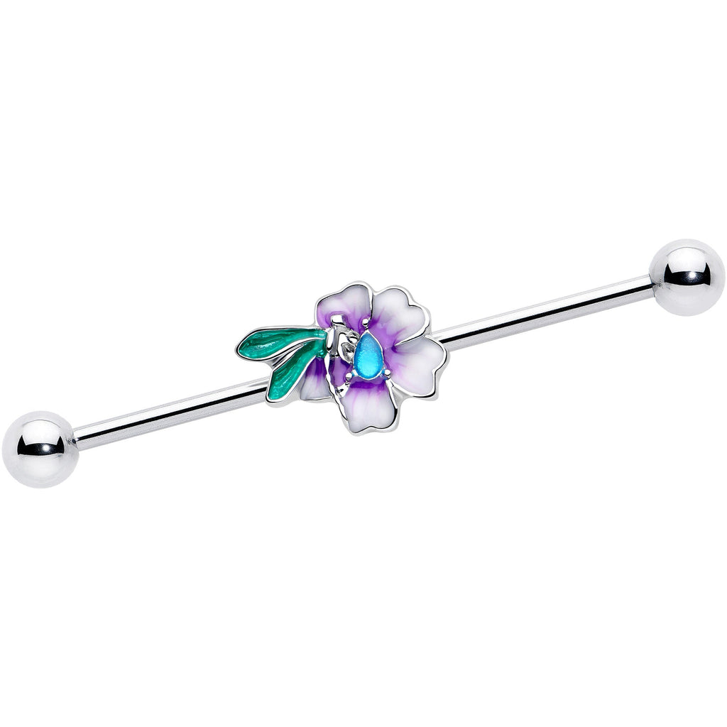 BodyCandy 14G Blue Gem Faerie Flower Purple Industrial Barbell 38mm — main product shot