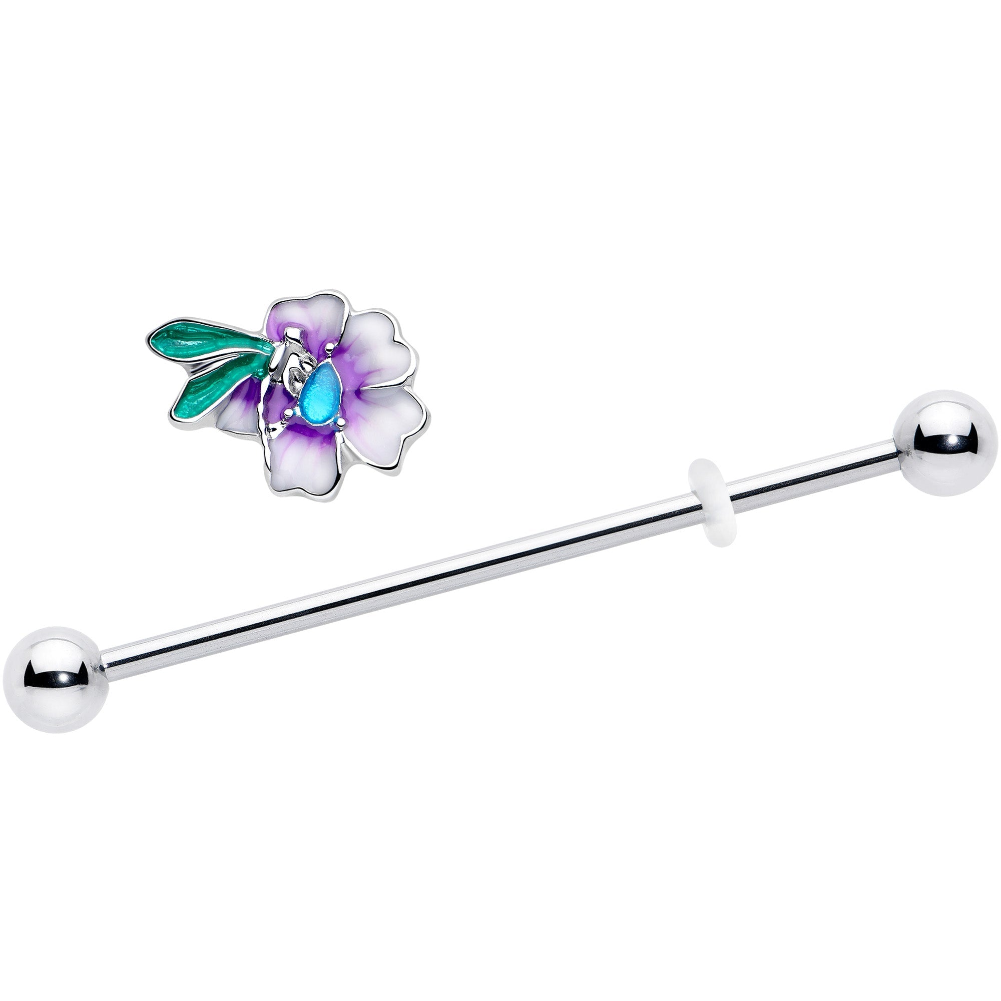 BodyCandy 14G Blue Gem Faerie Flower Purple Industrial Barbell 38mm — detail close-up