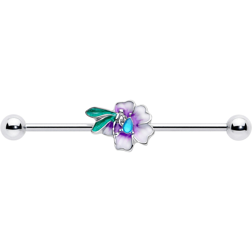 BodyCandy 14G Blue Gem Faerie Flower Purple Industrial Barbell 38mm — lifestyle context