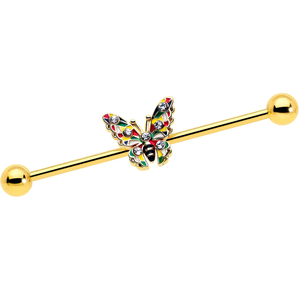 BodyCandy 14G Clear Gem Gold Tone Color Block Butterfly Industrial Barbell 38mm — main product shot