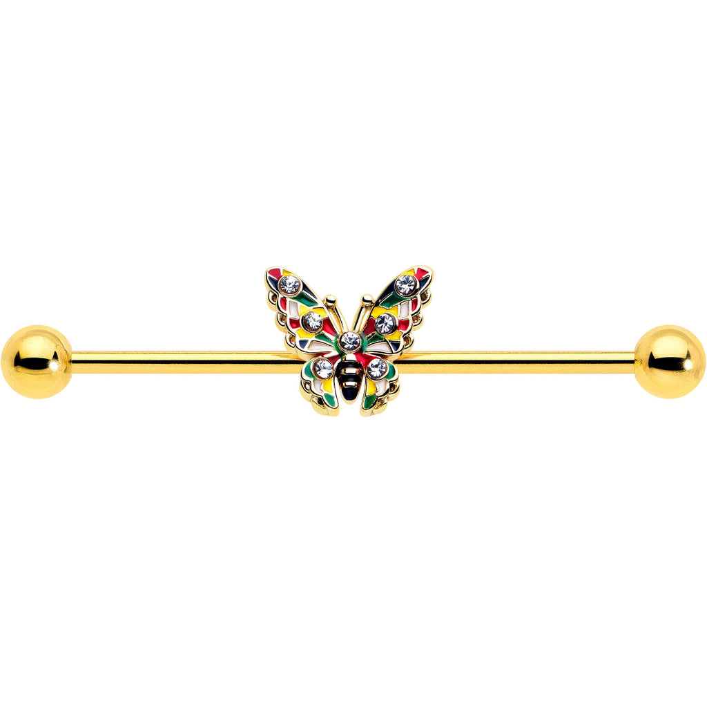 BodyCandy 14G Clear Gem Gold Tone Color Block Butterfly Industrial Barbell 38mm — lifestyle context
