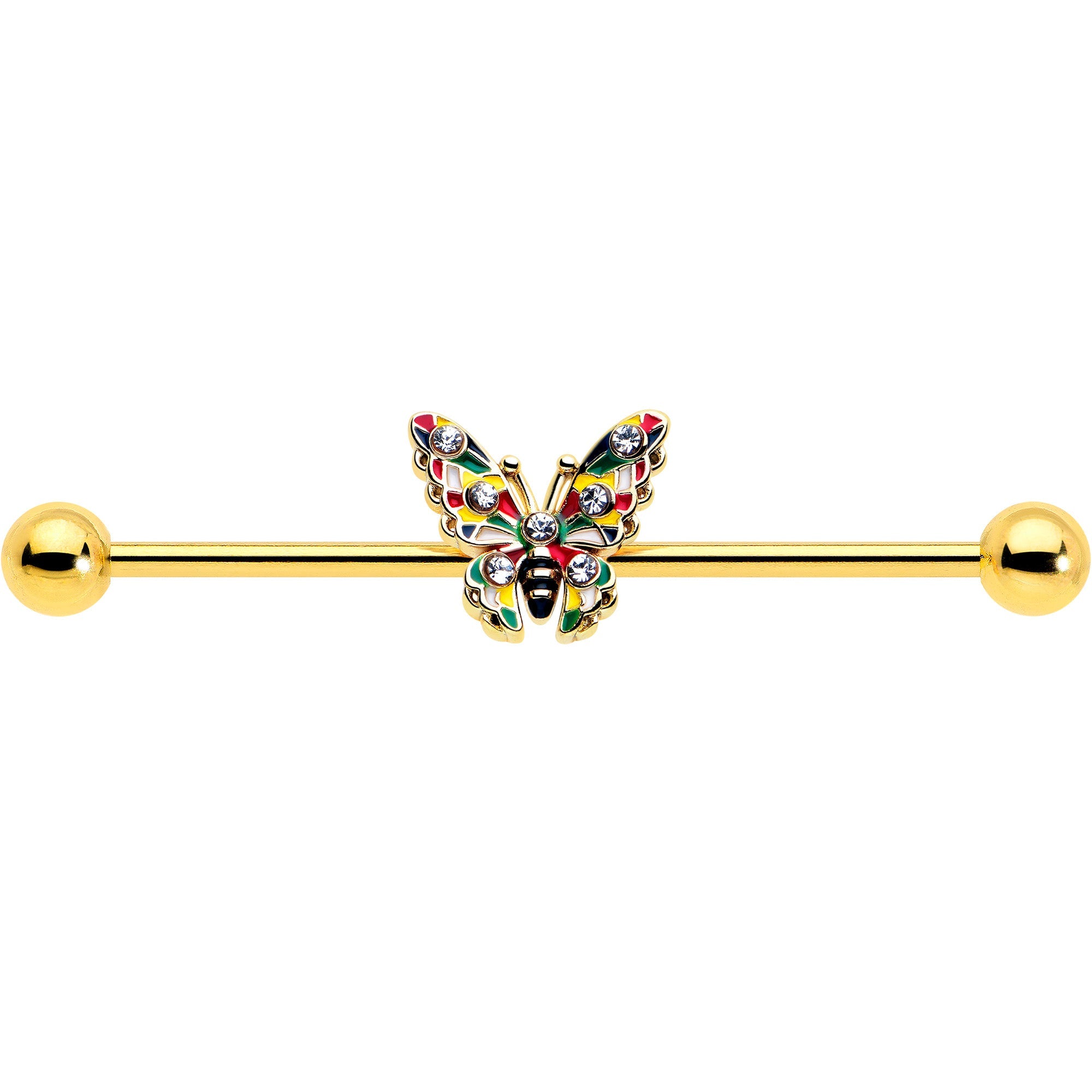 BodyCandy 14G Clear Gem Gold Tone Color Block Butterfly Industrial Barbell 38mm — lifestyle context
