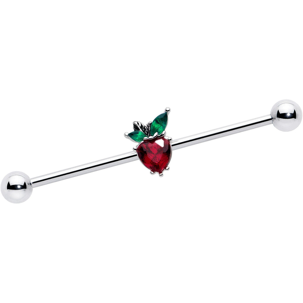 BodyCandy 14G Red Green Gem Strawberry Heart Industrial Barbell 38mm — main product shot