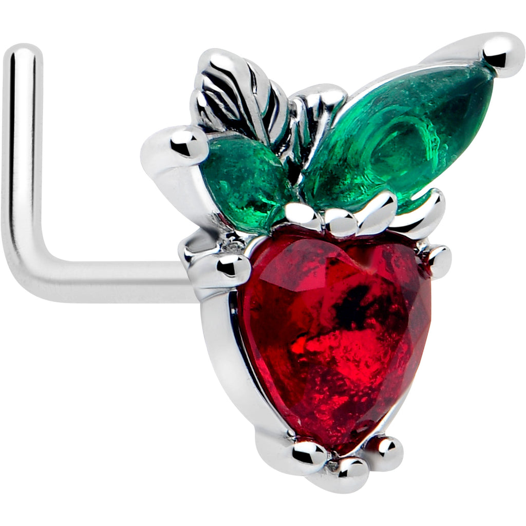 BodyCandy 20G 7mm Red Green Gem Strawberry Heart L Shape Nose Ring — main product shot