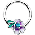 BodyCandy 16G 3/8 Blue Gem Faerie Flower Purple Hinged Segment Ring — main product shot