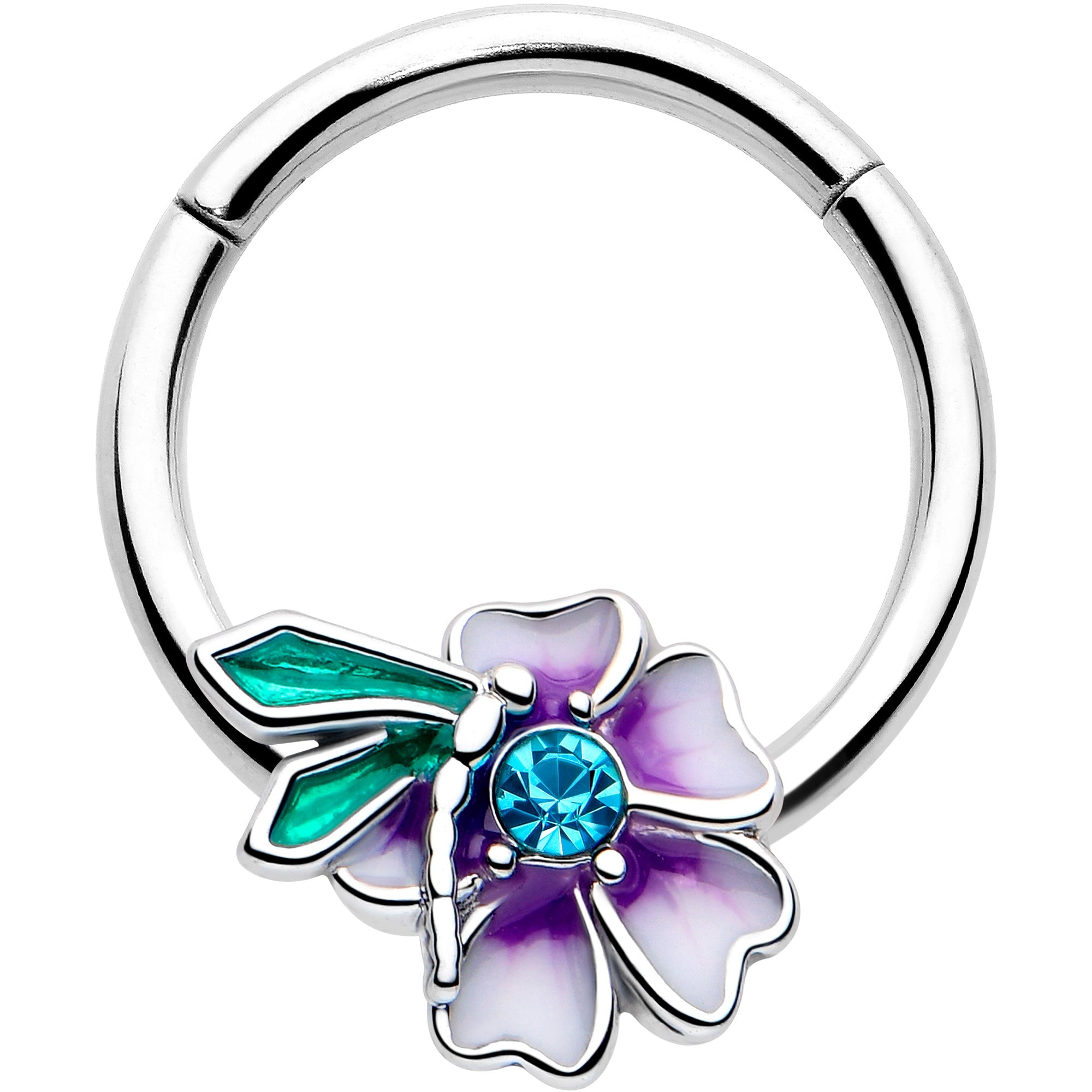 BodyCandy 16G 3/8 Blue Gem Faerie Flower Purple Hinged Segment Ring — main product shot