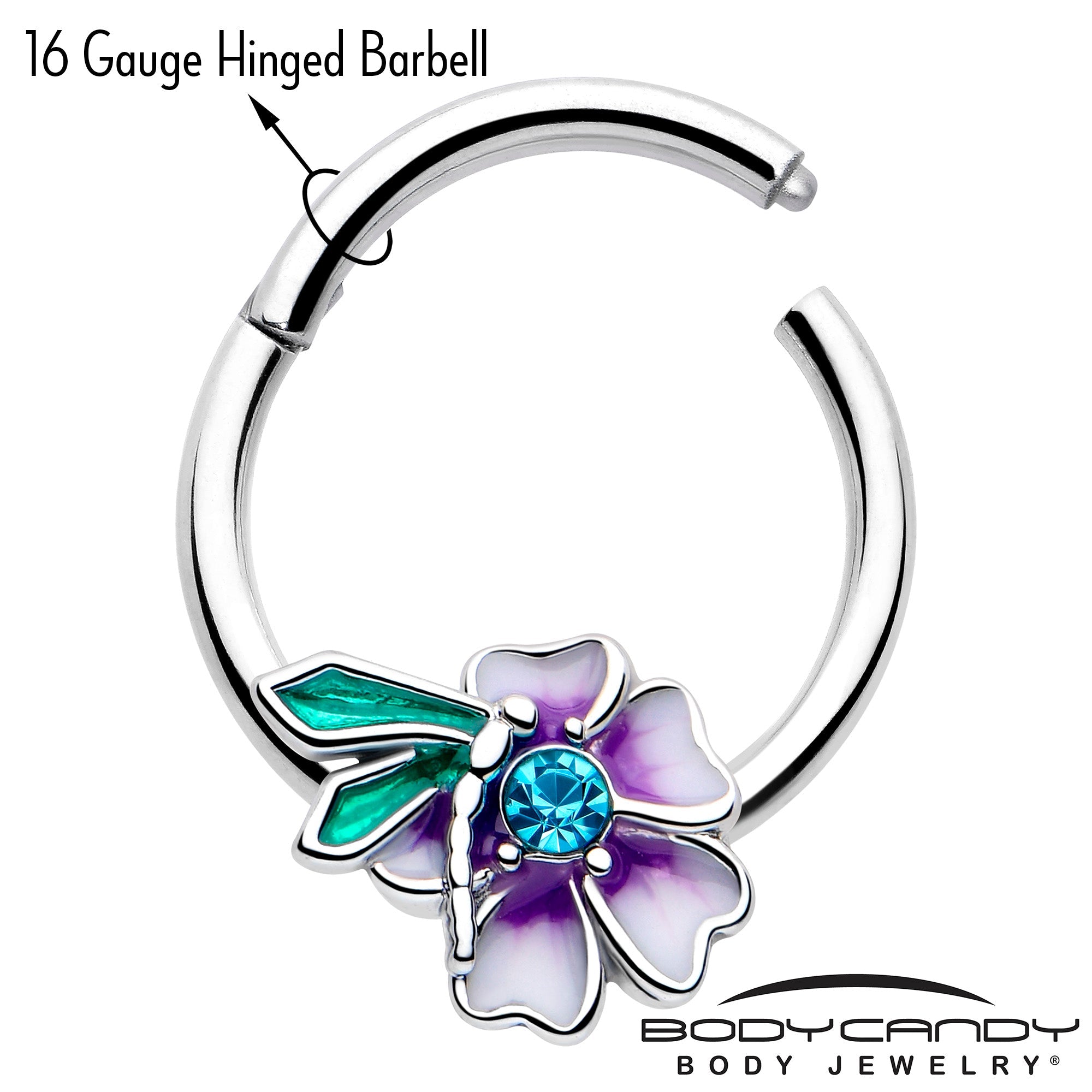 BodyCandy 16G 3/8 Blue Gem Faerie Flower Purple Hinged Segment Ring — lifestyle context