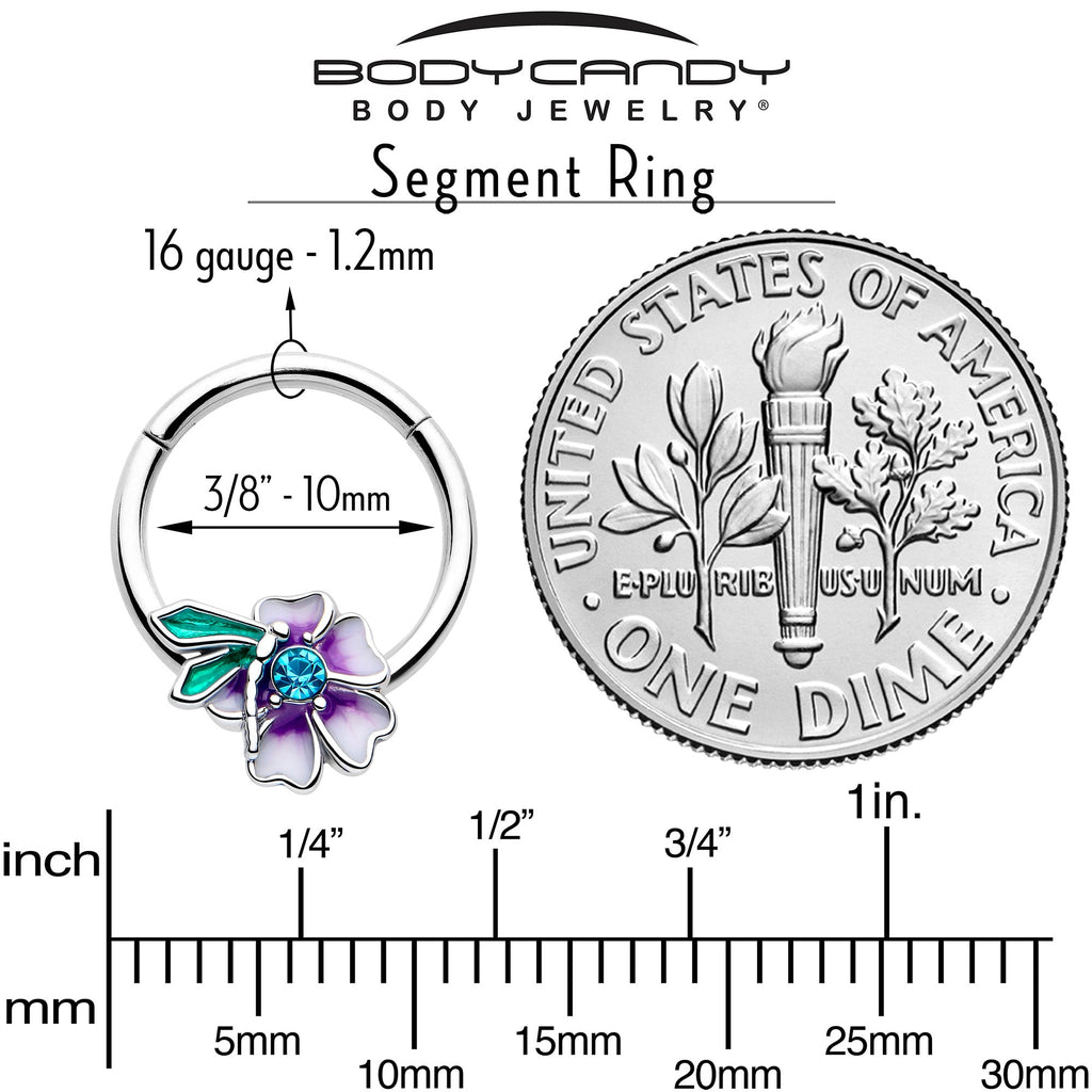 BodyCandy 16G 3/8 Blue Gem Faerie Flower Purple Hinged Segment Ring — side view