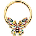 BodyCandy 16G 3/8 Clear Gem Gold Tone Color Block Butterfly Hinged Segment Ring — main product shot