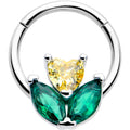 BodyCandy 16G 5/16 Yellow Green CZ Gem Love Flower Hinged Segment Ring — main product shot