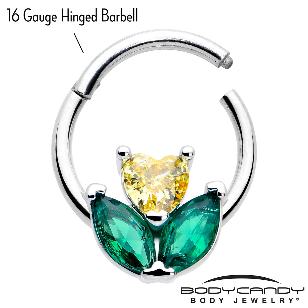 BodyCandy 16G 5/16 Yellow Green CZ Gem Love Flower Hinged Segment Ring — lifestyle context