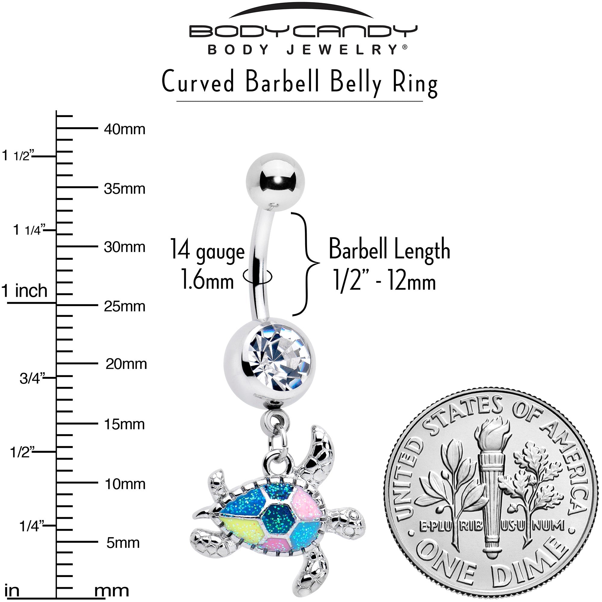 BodyCandy Clear Gem Glitter Turtle Dangle Belly Ring — lifestyle context