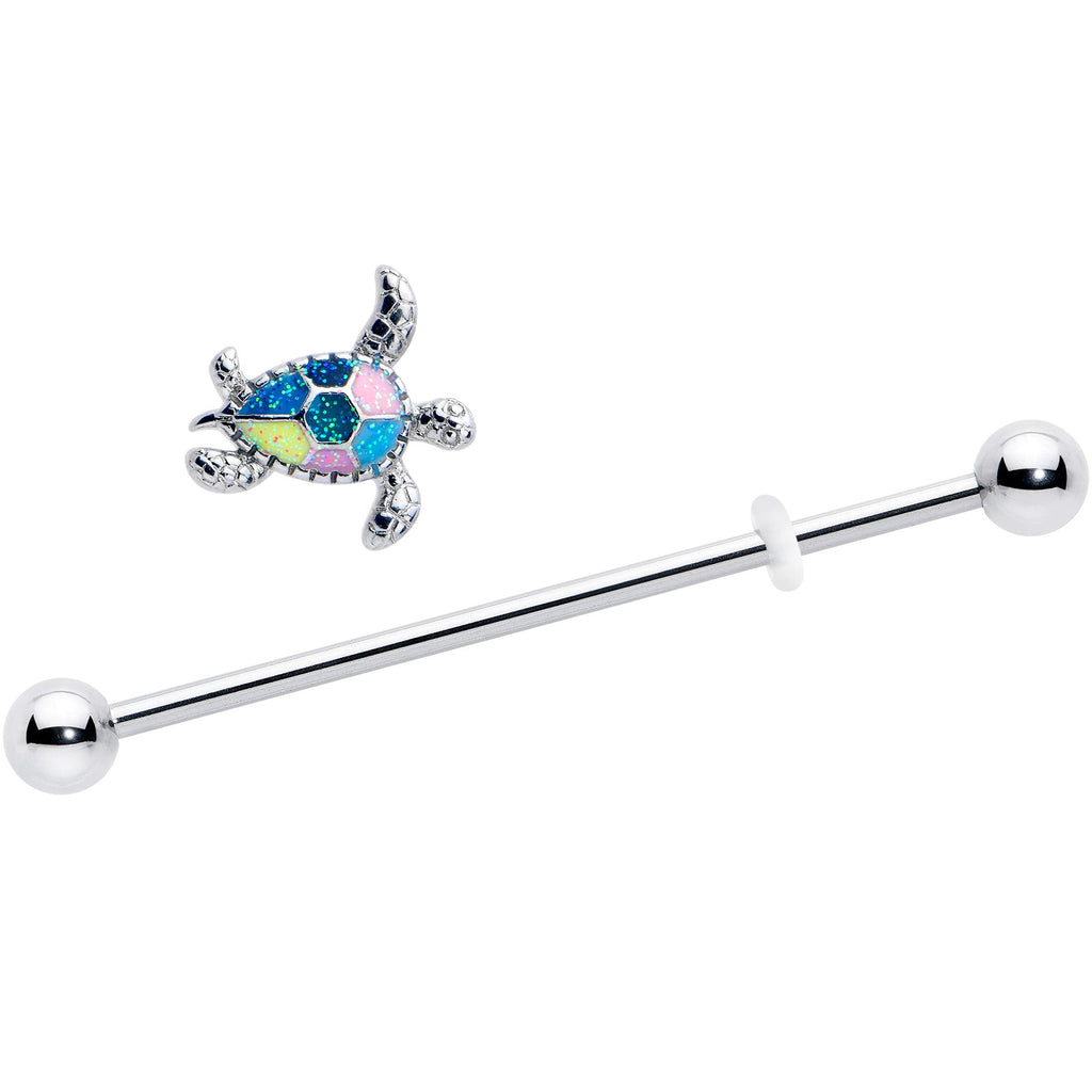 BodyCandy 14G Glitter Turtle Industrial Barbell 38mm — detail close-up