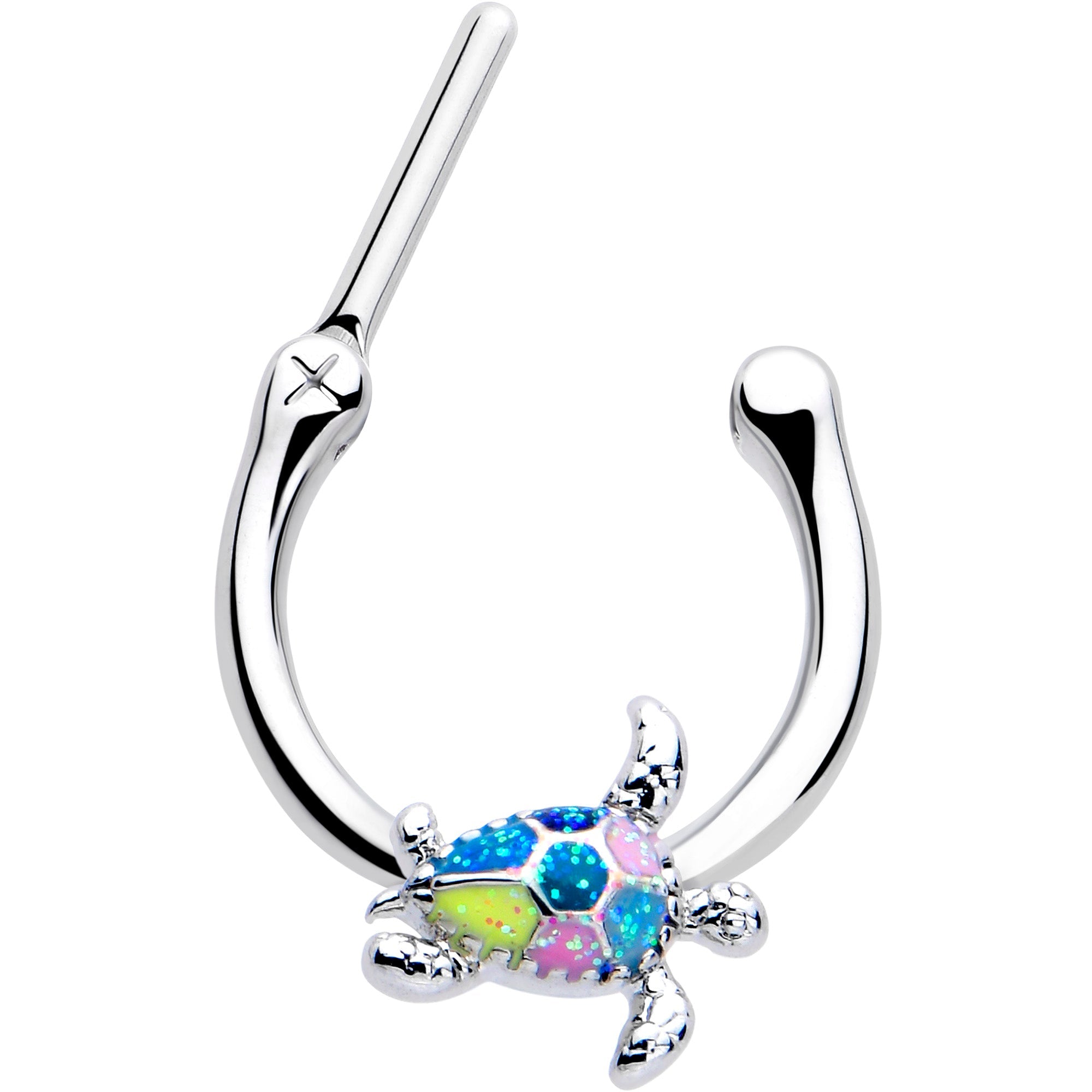 BodyCandy 16G 5/16 Glitter Turtle Cartilage Clicker — detail close-up
