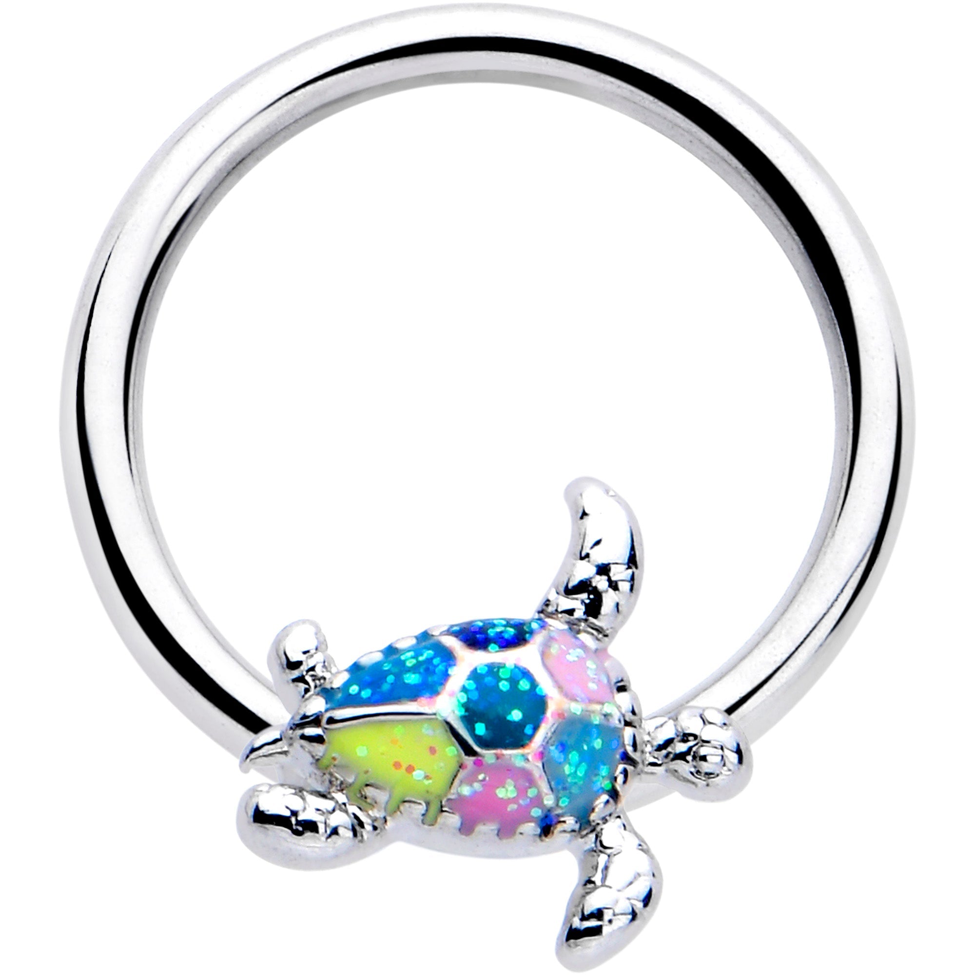 BodyCandy 16G 3/8 Glitter Turtle BCR Captive Ring — main product shot