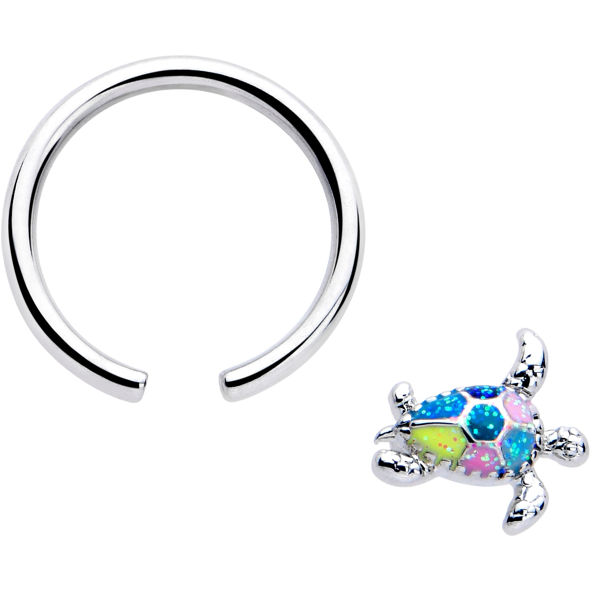 BodyCandy 16G 3/8 Glitter Turtle BCR Captive Ring — detail close-up