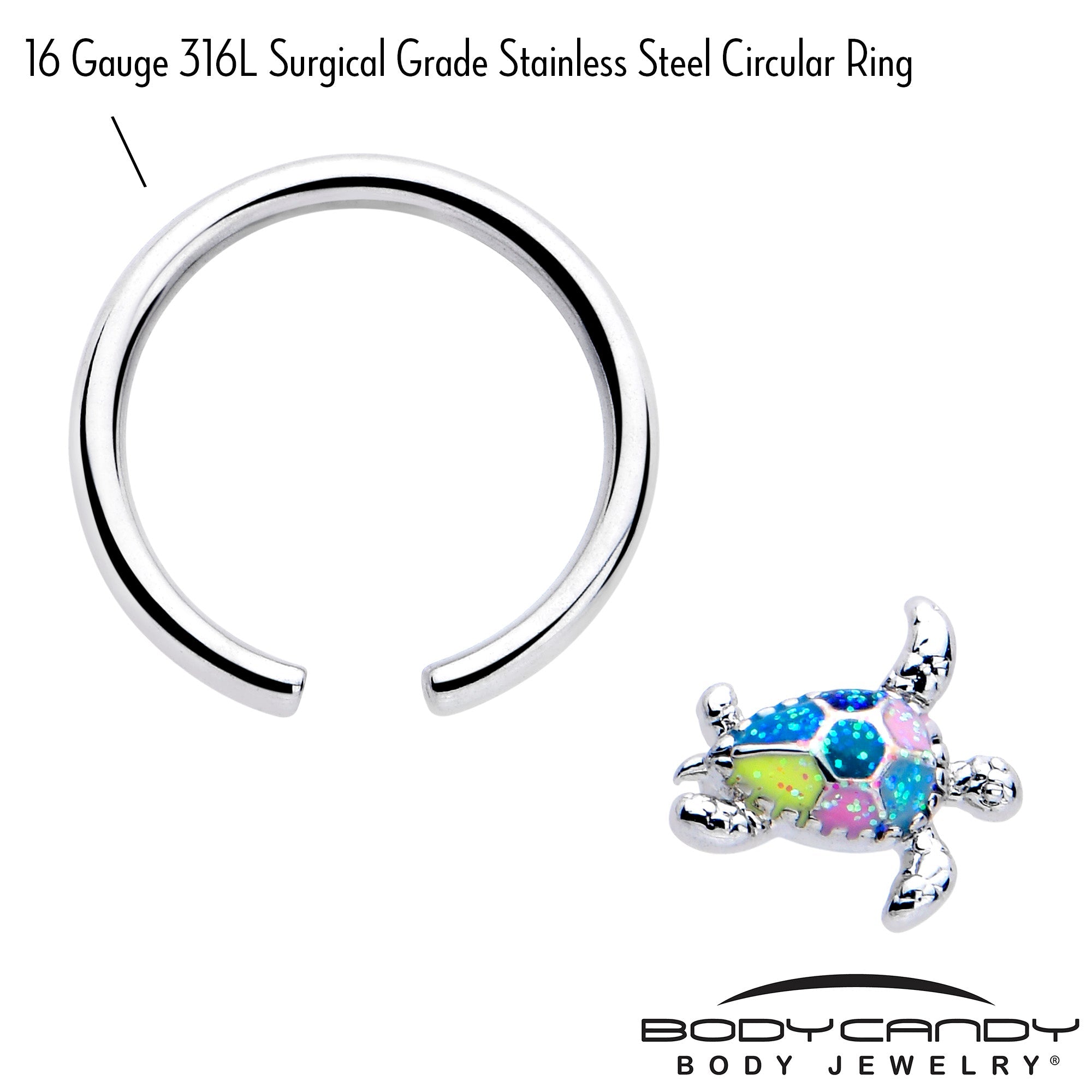 BodyCandy 16G 3/8 Glitter Turtle BCR Captive Ring — lifestyle context