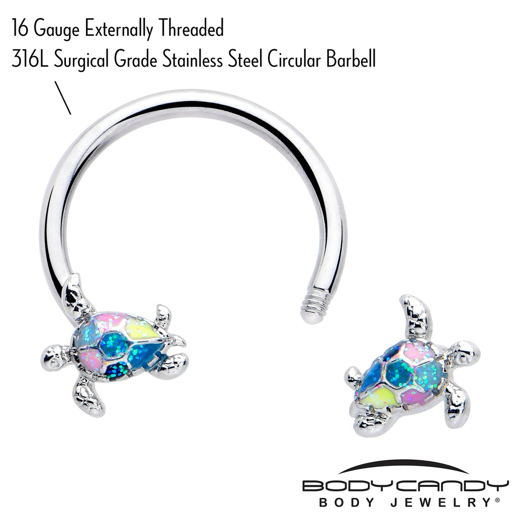 BodyCandy 16G 3/8 Glitter Turtle Horseshoe Circular Barbell — lifestyle context