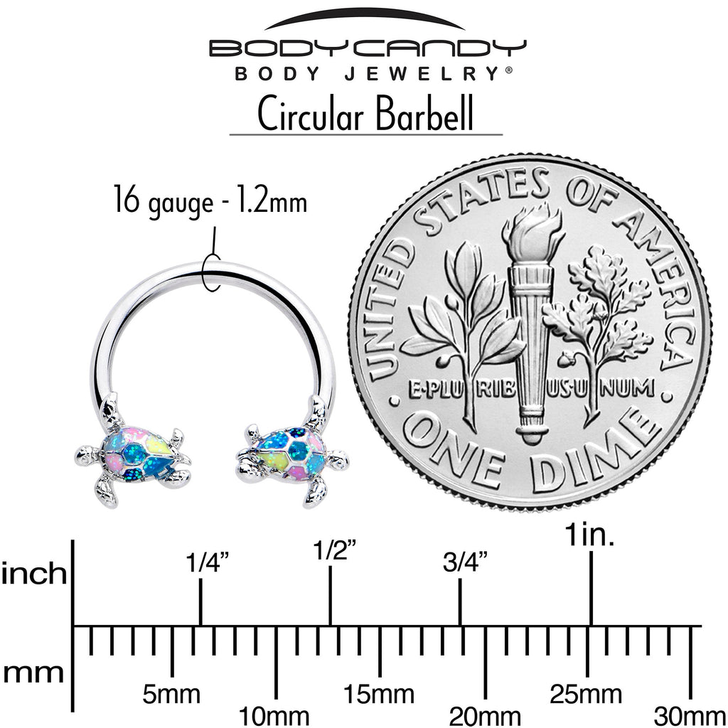 BodyCandy 16G 3/8 Glitter Turtle Horseshoe Circular Barbell — side view