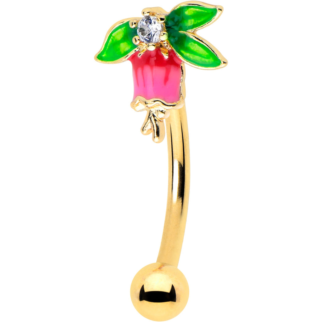 BodyCandy 16G 5/16 Clear CZ Gem Gold Tone Bell Flower Curved Eyebrow Ring — main product shot