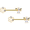BodyCandy 14G 9/16 Clear CZ Gem Gold Tone Bee Hive Luv Barbell Nipple Ring Set — main product shot