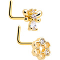 BodyCandy 20G 7mm Clear CZ Gem Gold Tone Bee Hive Luv L Shape Nose Ring Set of 2 — main product shot