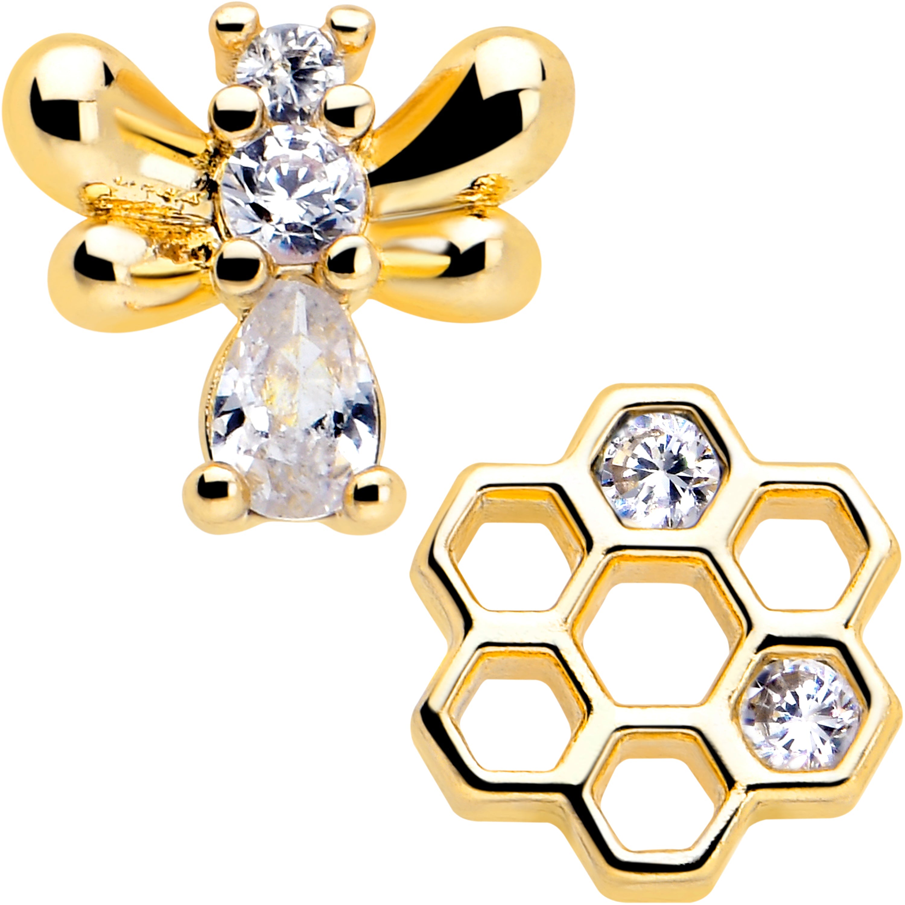 BodyCandy 20G 7mm Clear CZ Gem Gold Tone Bee Hive Luv L Shape Nose Ring Set of 2 — lifestyle context
