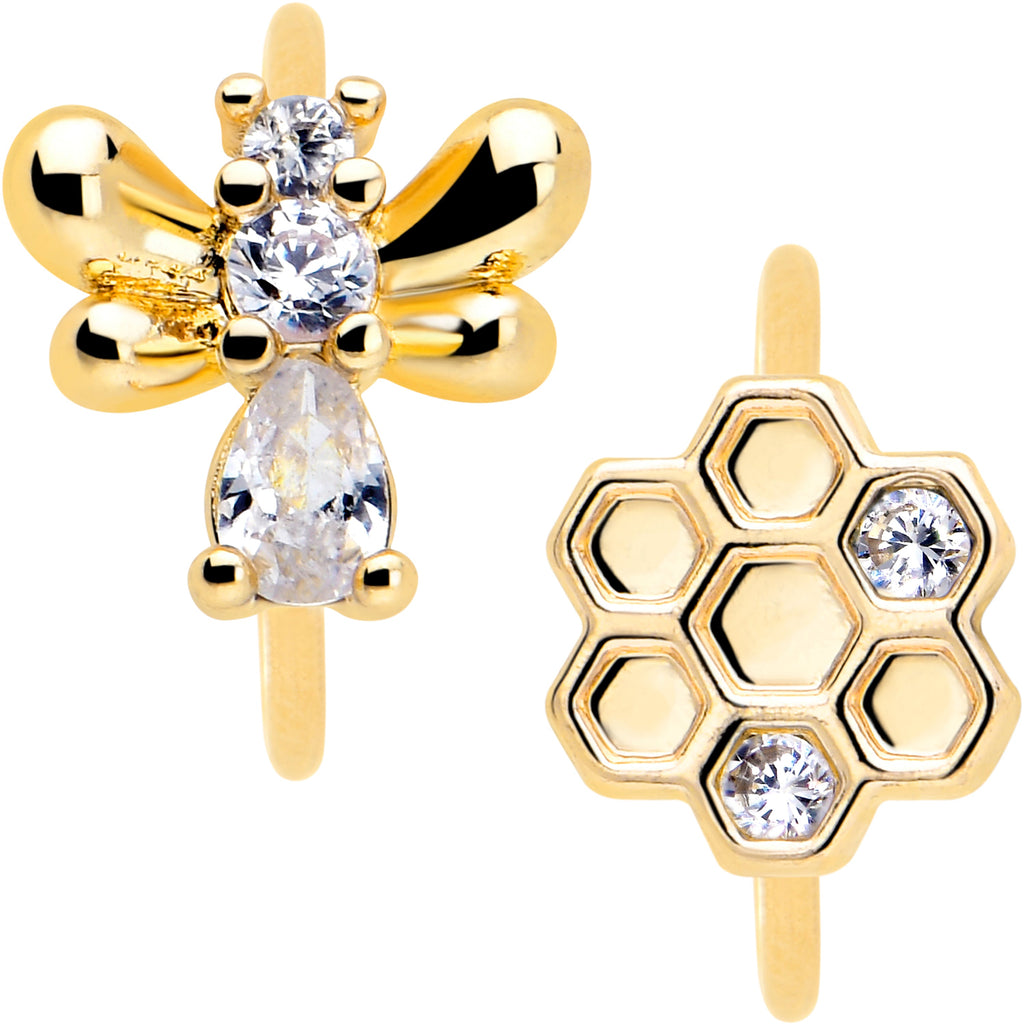 BodyCandy 20G 5/16 Clear CZ Gem Gold Tone Bee Hive Luv Nose Hoop Set of 2 — lifestyle context
