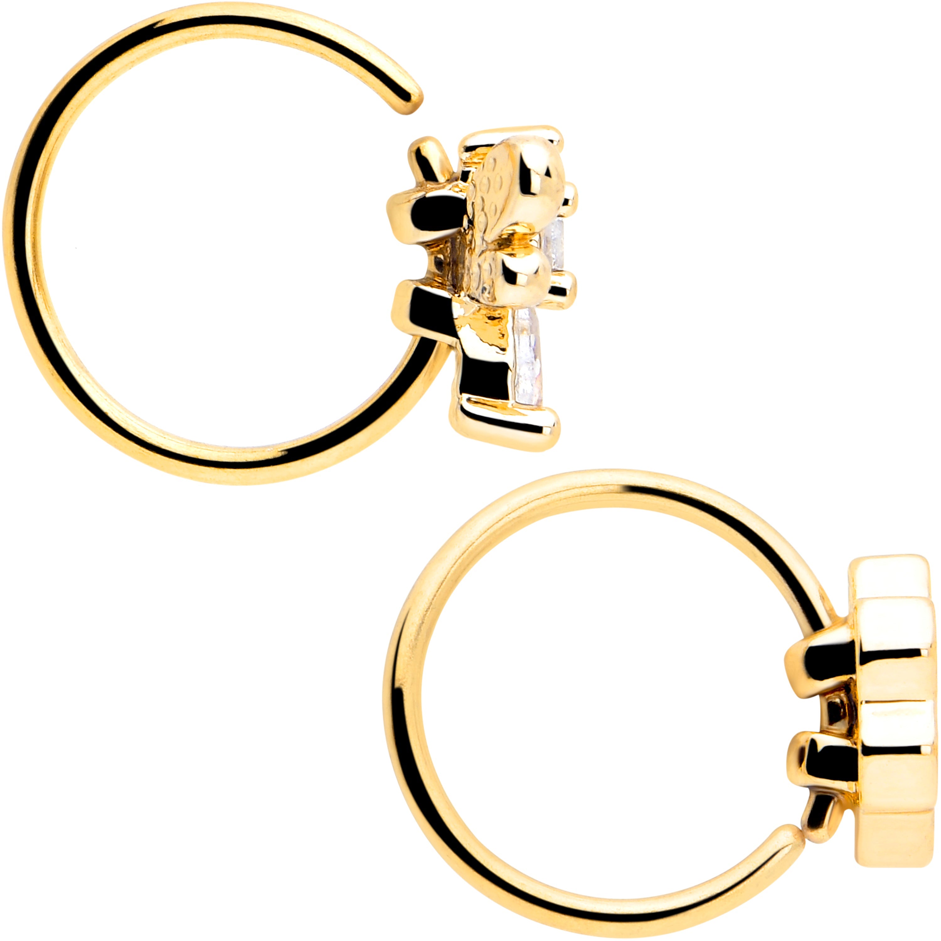 BodyCandy 20G 5/16 Clear CZ Gem Gold Tone Bee Hive Luv Nose Hoop Set of 2 — side view