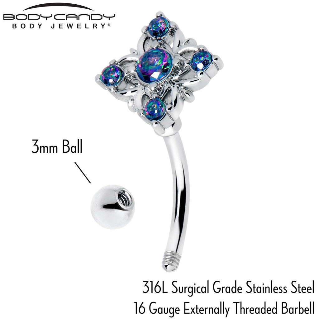 BodyCandy 16G 5/16 Vitrail CZ Gem Beauty Cross Curved Eyebrow Ring — lifestyle context