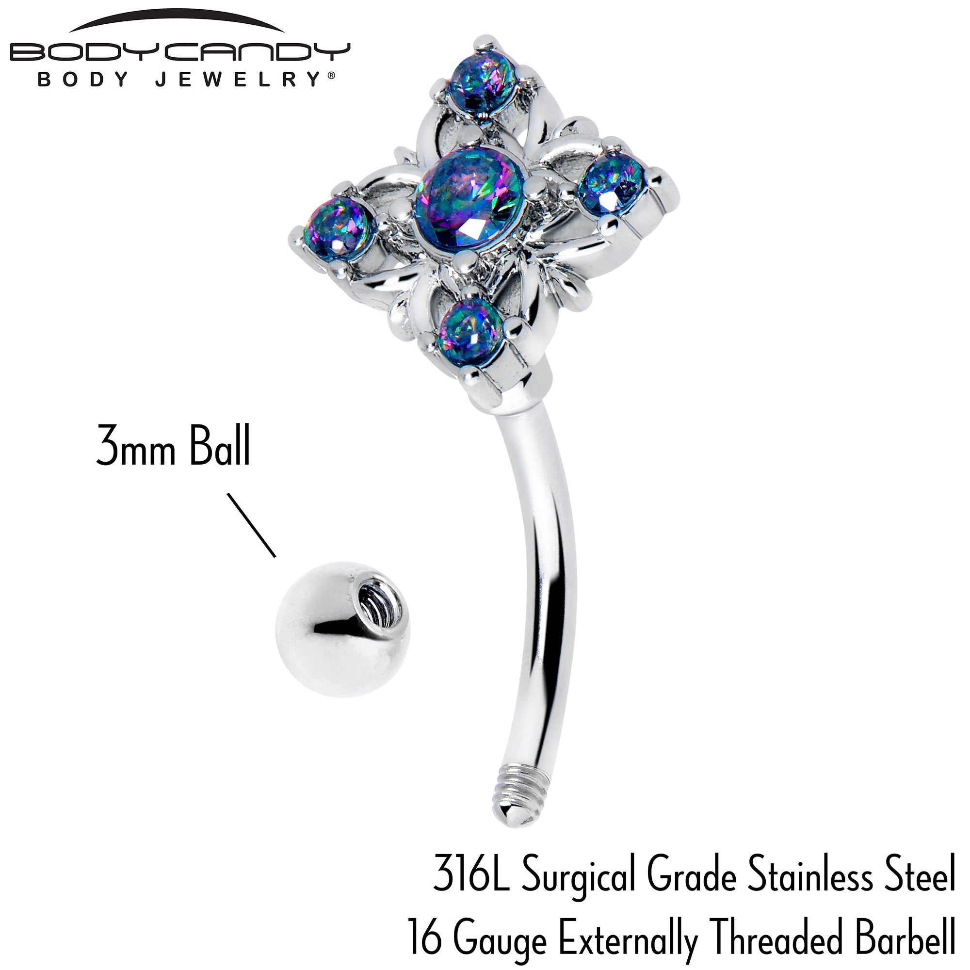BodyCandy 16G 5/16 Vitrail CZ Gem Beauty Cross Curved Eyebrow Ring — lifestyle context