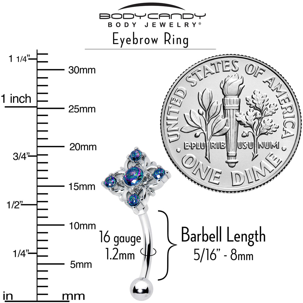 BodyCandy 16G 5/16 Vitrail CZ Gem Beauty Cross Curved Eyebrow Ring — side view