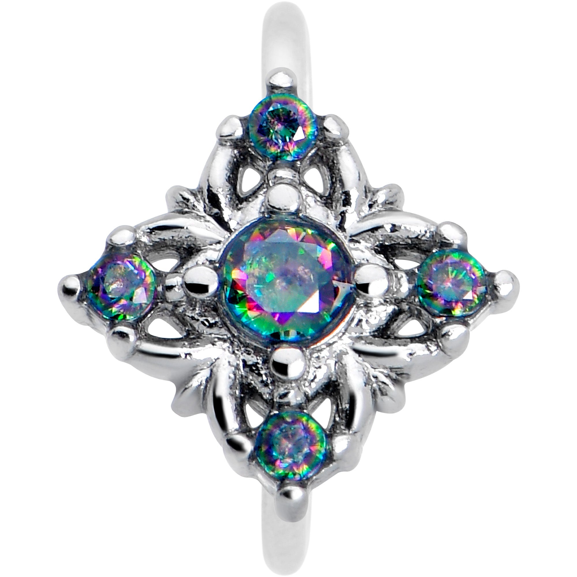 BodyCandy 20G 5/16 Vitrail CZ Gem Beauty Cross Nose Hoop — detail close-up
