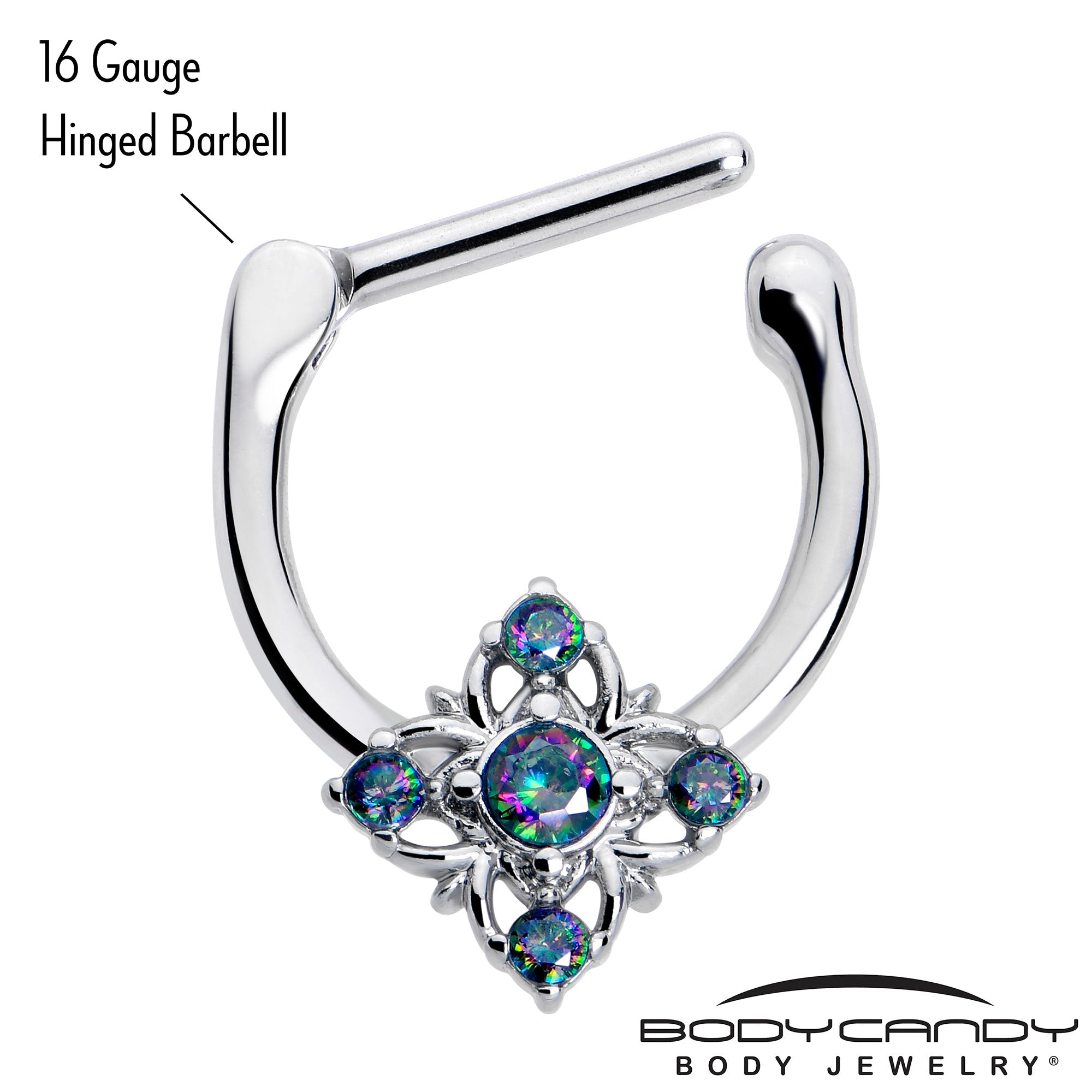 BodyCandy 16G 5/16 Vitrail CZ Gem Beauty Cross Cartilage Clicker — detail close-up