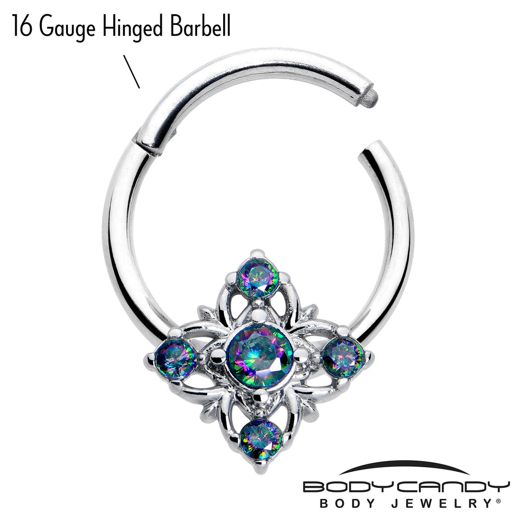 BodyCandy 16G 3/8 Vitrail CZ Gem Beauty Cross Hinged Segment Ring — detail close-up