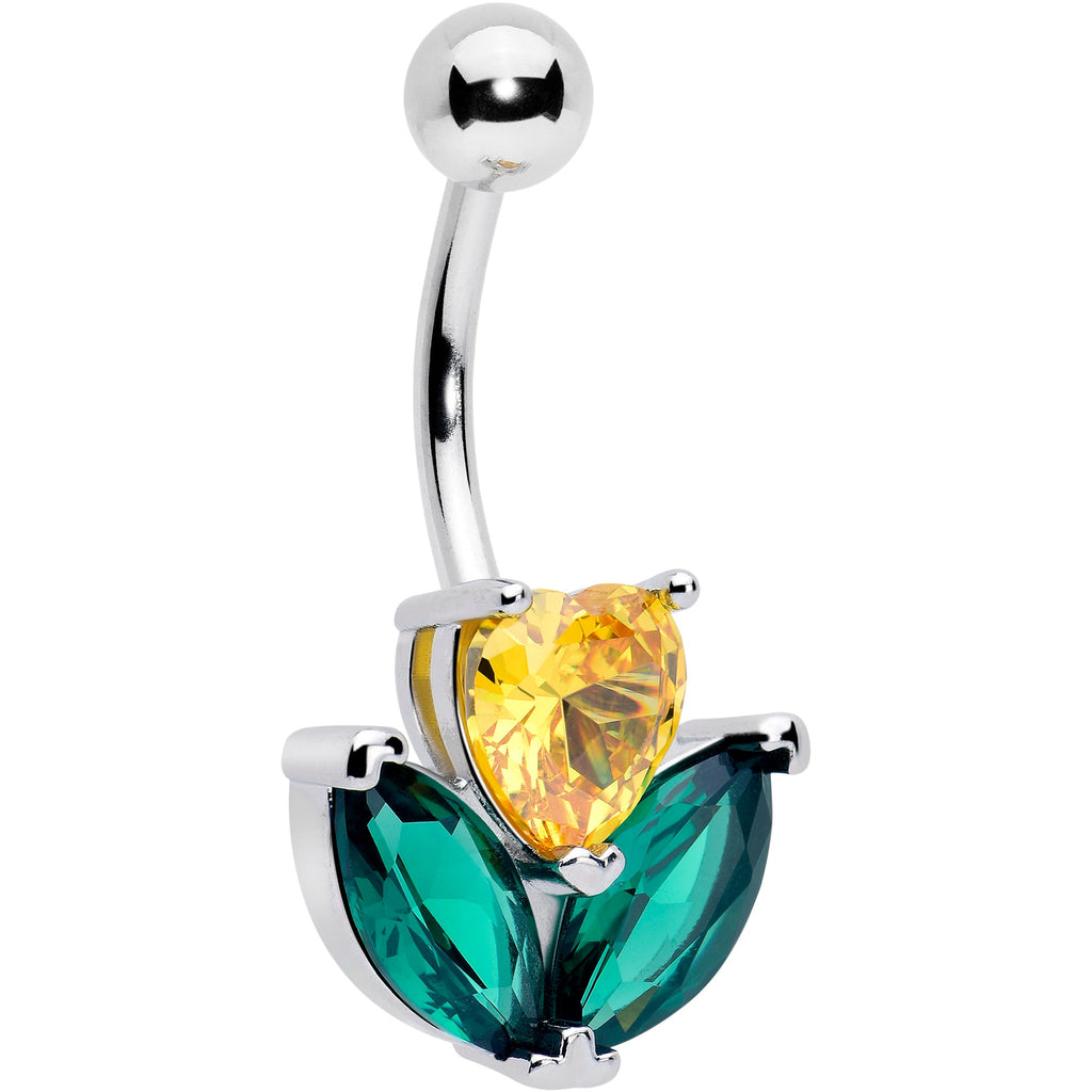 BodyCandy Green Yellow CZ Gem Love Flower Belly Ring — main product shot