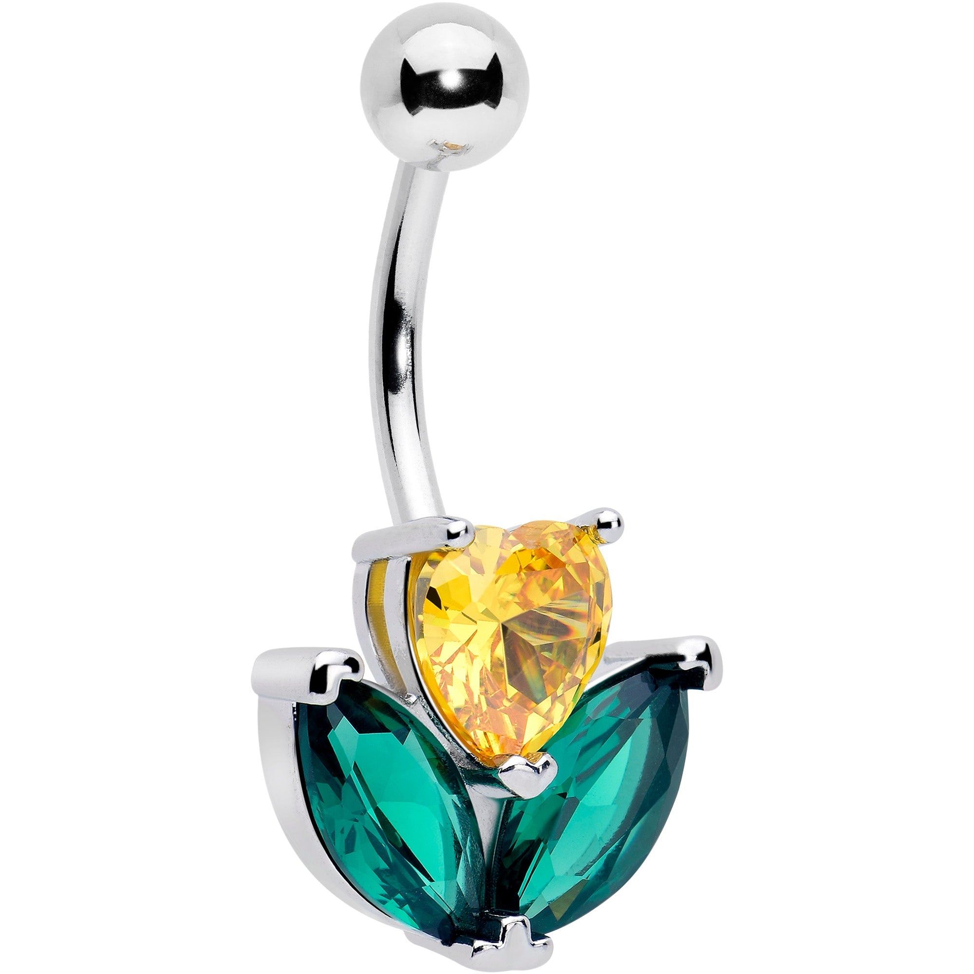 BodyCandy Green Yellow CZ Gem Love Flower Belly Ring — main product shot