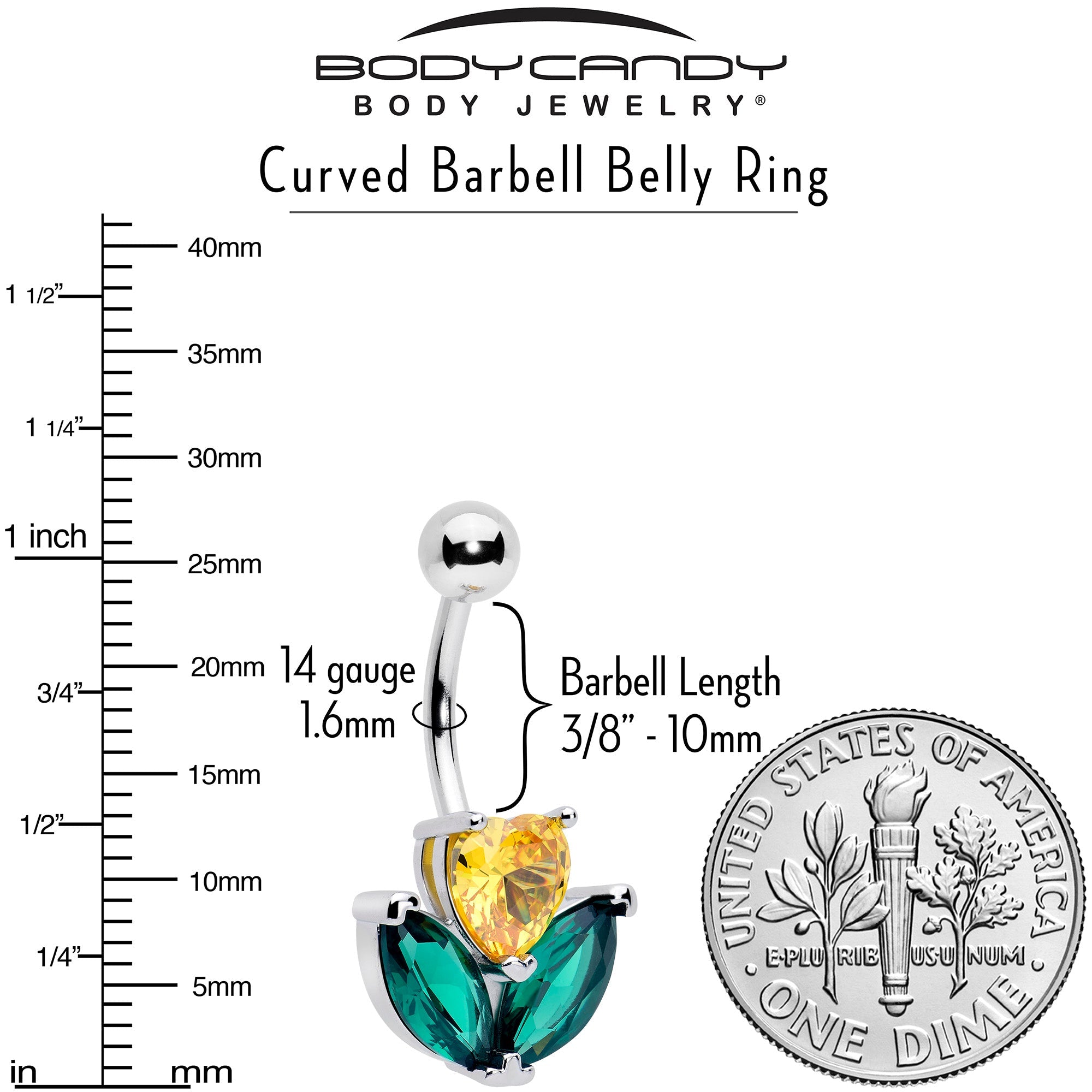 BodyCandy Green Yellow CZ Gem Love Flower Belly Ring — lifestyle context