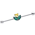 BodyCandy 14G Yellow Green CZ Gem Love Flower Industrial Barbell 38mm — main product shot