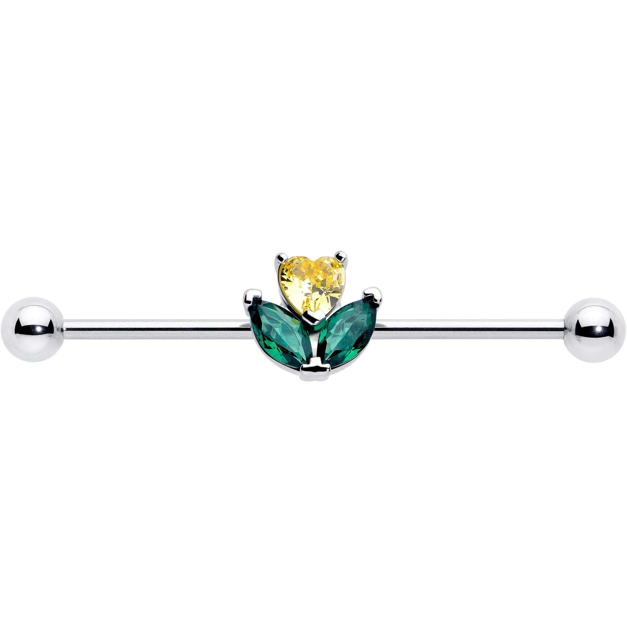 BodyCandy 14G Yellow Green CZ Gem Love Flower Industrial Barbell 38mm — lifestyle context