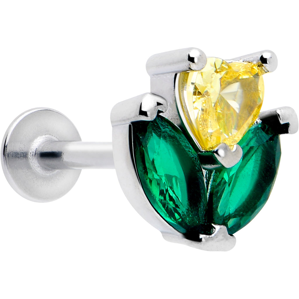 BodyCandy 16G 5/16 Yellow Green CZ Gem Love Flower Labret Monroe Tragus — main product shot