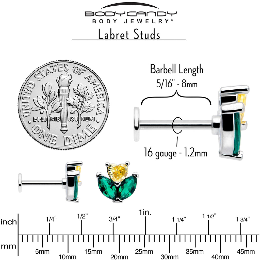 BodyCandy 16G 5/16 Yellow Green CZ Gem Love Flower Labret Monroe Tragus — back view
