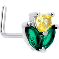 BodyCandy 20G 7mm Yellow Green CZ Gem Love Flower L Shape Nose Ring — main product shot
