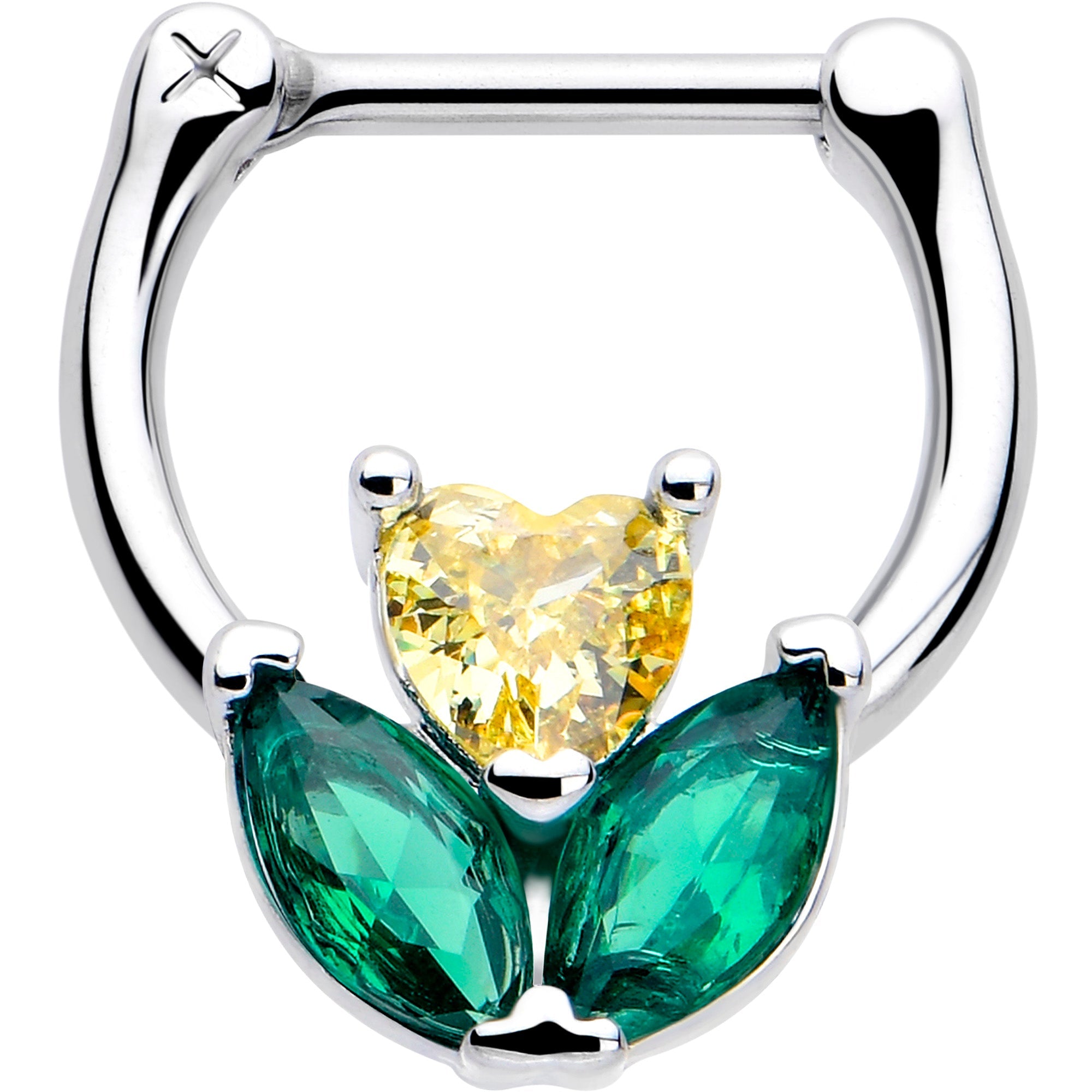 BodyCandy 16G 5/16 Yellow Green CZ Gem Love Flower Cartilage Clicker — main product shot