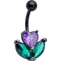 BodyCandy Purple Green CZ Gem Black Love Flower Belly Ring — main product shot