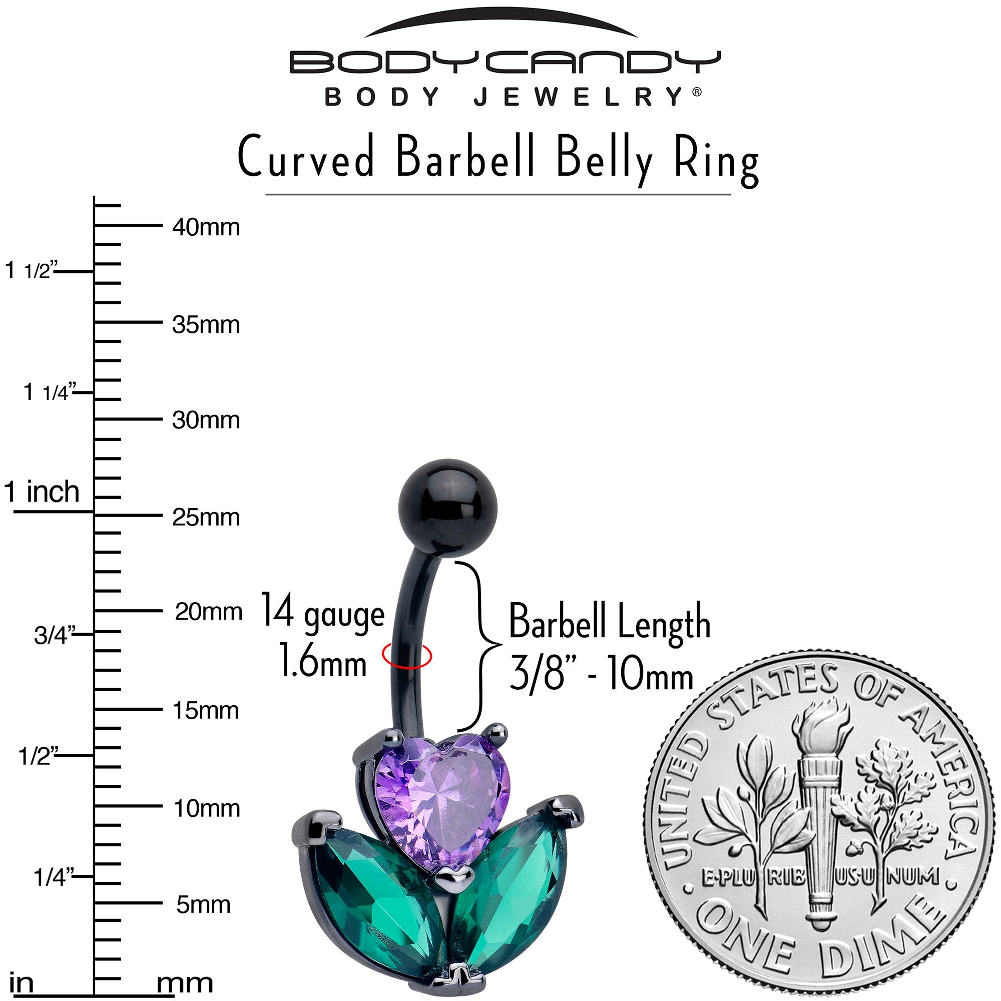 BodyCandy Purple Green CZ Gem Black Love Flower Belly Ring — lifestyle context