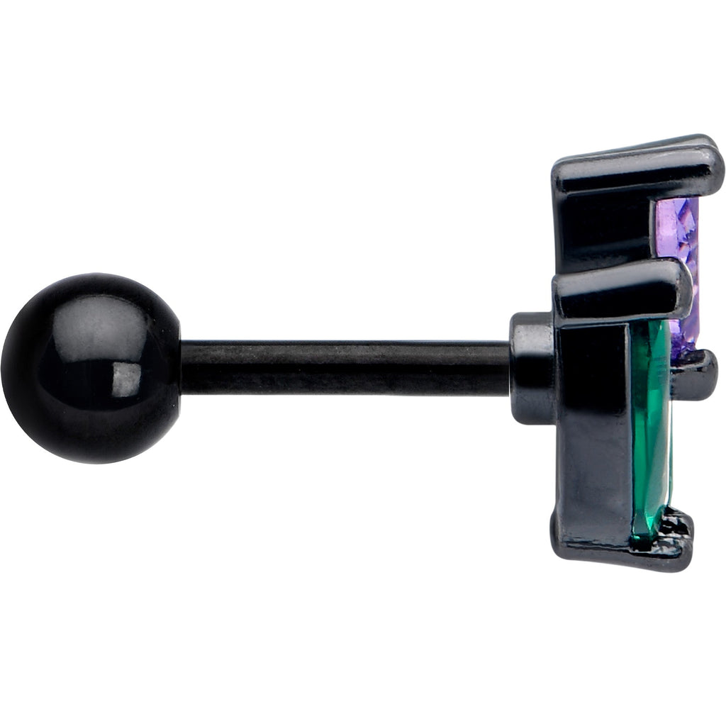 BodyCandy 16G 1/4 Purple Green CZ Gem Black Love Flower Cartilage Earring — side view