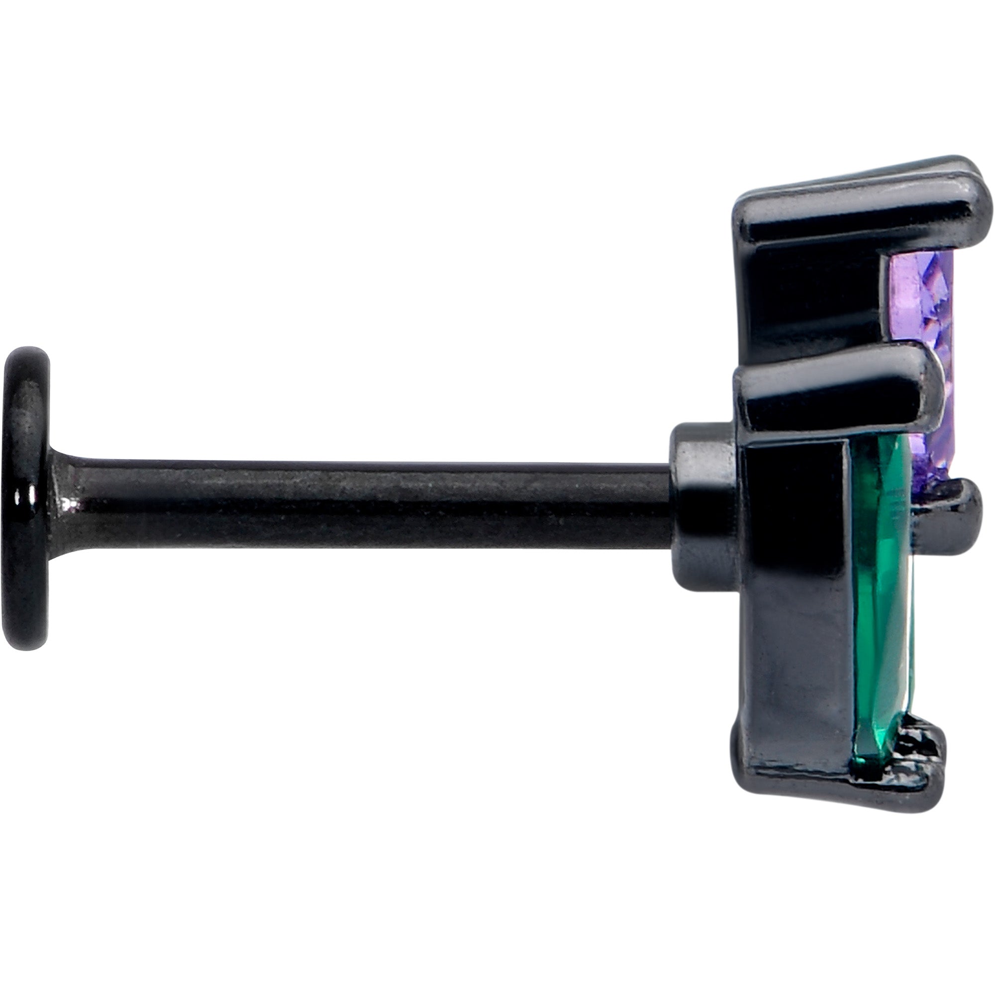 BodyCandy 16G 5/16 Purple Green CZ Gem Black Love Flower Labret Monroe Tragus — side view